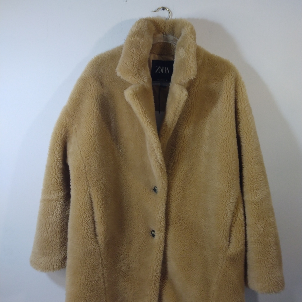 ZARA beige fleece coat size Medium - Picture 14 of 16